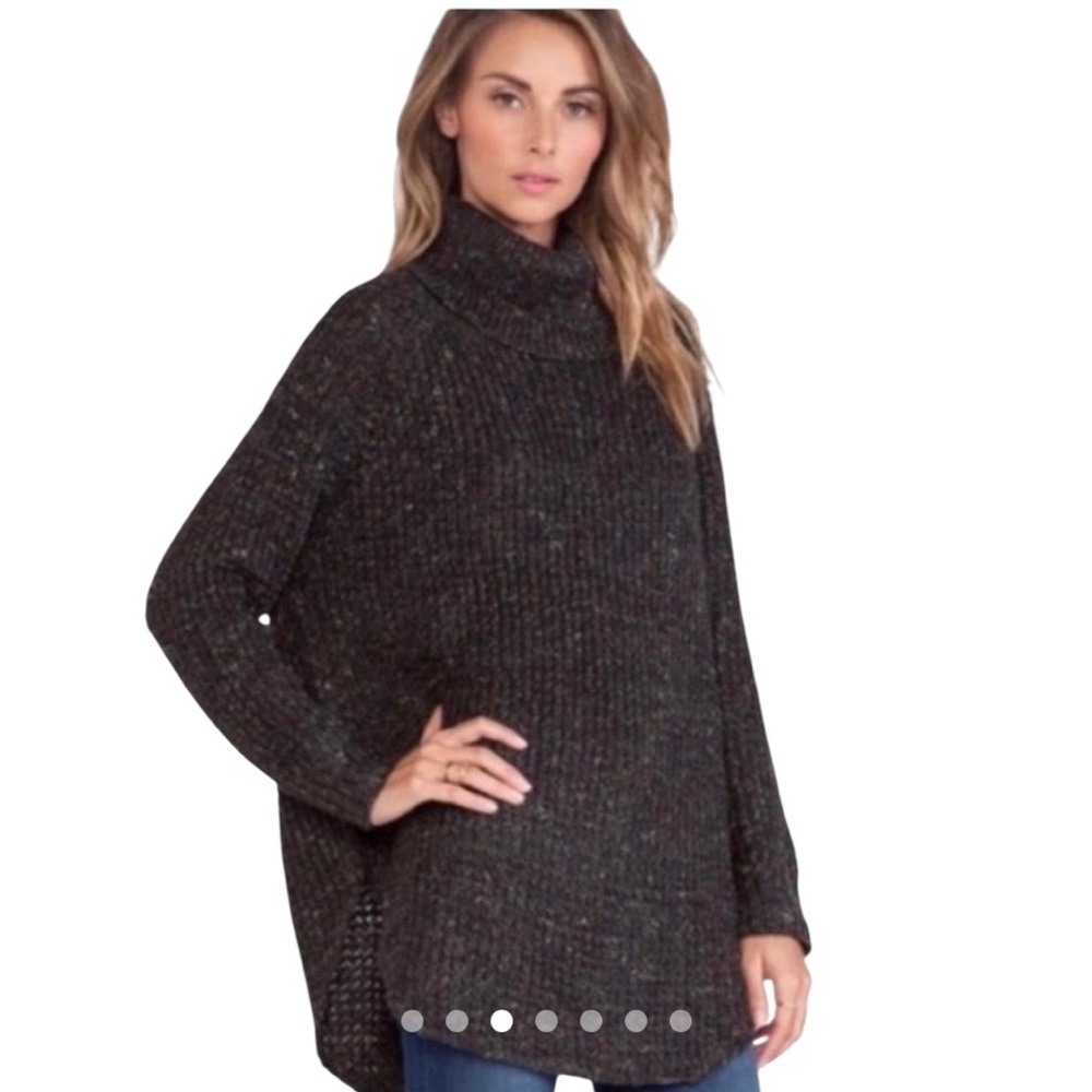 Free People Dylan waffle knit wool blend turtle neck sweater in gray